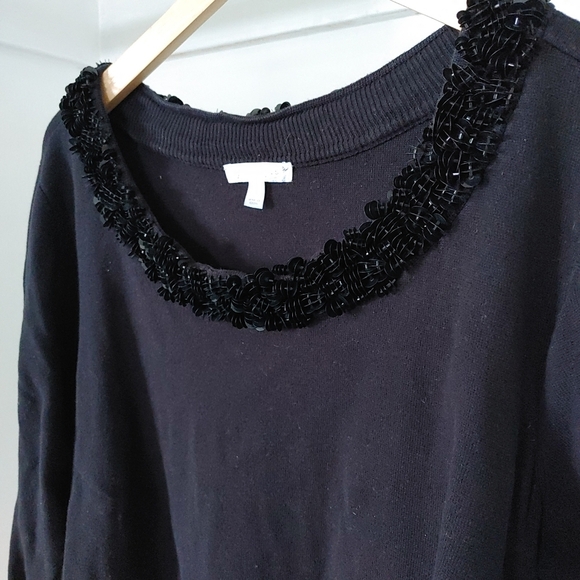 Talbots rsvp | black long sleeved sweater with beaded collar plus sized - Picture 2 of 7